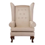 Fauteuil Bergère Classique – Tissu Beige & Pieds Bois Massif